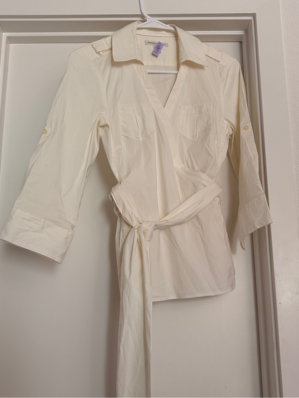Banana Republic White Safari Wrap Belted Shirt Y2K